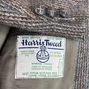 Vintage Harris Tweed Sport Coat Men 42R Grey Wool Blue Red Stripe Made in Canada